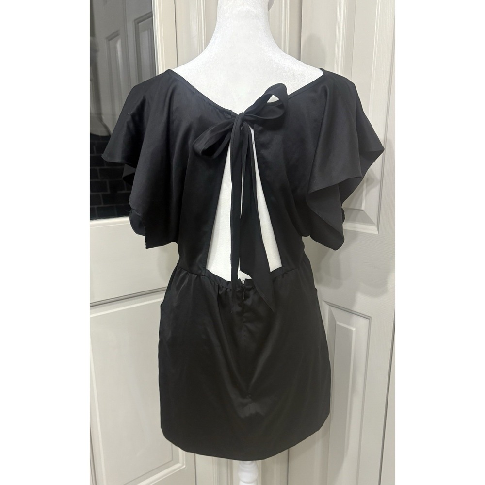 Free People Black Open Back Bow Dress Women's Size 2 Short Sleeve Pocket